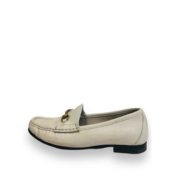 GUCCI White Leather Horsebit Accent 1953 Slip-On Flats Loafers Size EU 36 US 6 - Picture 1 of 8